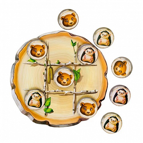 Деревянная настольная игра "Крестики-нолики" Ubumblebees ПСД159 PSD159 ежик и медведь