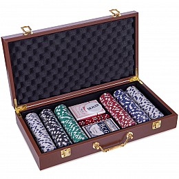 Набір для покера в шкірозаміннику в чемодані Zelart PK300L на 300 фішок з номіналом (SKL0906)