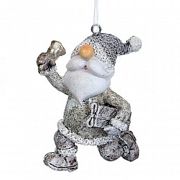 Новорічна підвіска Elisey Дід Мороз з подарунком 7 см Сріблястий (2007-014)