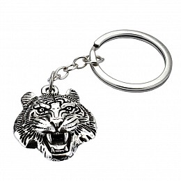 Брелок тигр Netsuke Метал Об'ємне зображення 8х2.4х0.2 см Срібний (26966)