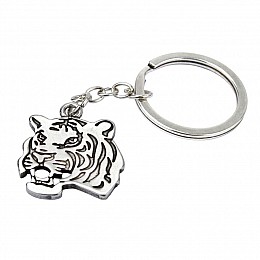 Брелок тигр Netsuke Метал Плоске зображення 8х2.4х0.2 см Срібний (26965)