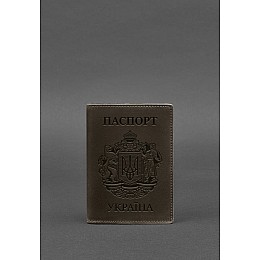 Шкіряна обкладинка для паспорта з українським гербом чорна BlankNote