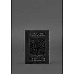 Шкіряна обкладинка для паспорта з польським гербом чорна Crazy Horse BlankNote