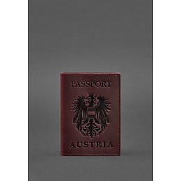 Кожаная обложка для паспорта с австрийским гербом бордовая Crazy Horse BlankNote