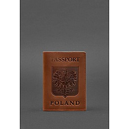 Кожаная обложка для паспорта с польским гербом светло-коричневая Crazy Horse BlankNote