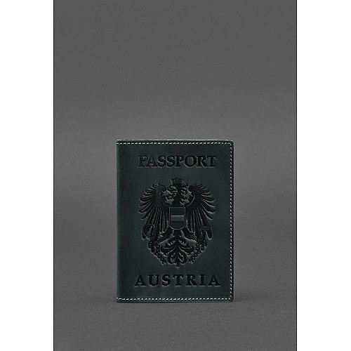 Кожаная обложка для паспорта с австрийским гербом зеленая Crazy Horse BlankNote
