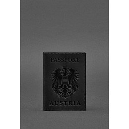Шкіряна обкладинка для паспорта з австрійським гербом чорна Crazy Horse BlankNote