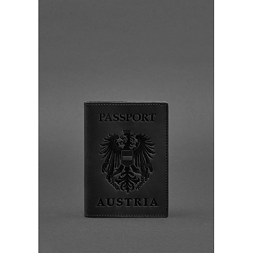 Кожаная обложка для паспорта с австрийским гербом черная Crazy Horse BlankNote