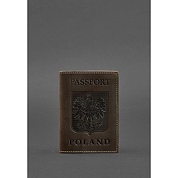 Шкіряна обкладинка для паспорта з польським гербом темно-коричнева Crazy Horse BlankNote