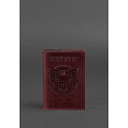 Шкіряна обкладинка для паспорта з американським гербом бордова BlankNote