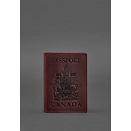 Кожаная обложка для паспорта с канадским гербом бордовая Crazy Horse BlankNote