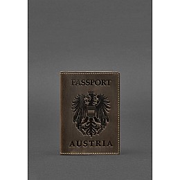Кожаная обложка для паспорта с австрийским гербом темно-коричневая Crazy Horse BlankNote