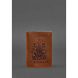 Кожаная обложка для паспорта с канадским гербом светло-коричневая Crazy Horse BlankNote