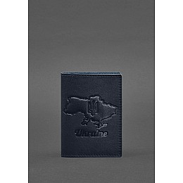 Шкіряна обкладинка для паспорта з мапою України синій краст BlankNote