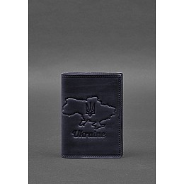Кожаная обложка для паспорта с картой Украины синий Crazy Horse BlankNote