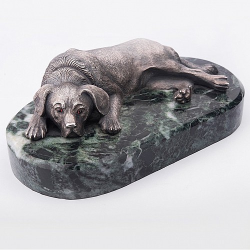 Срібна фігура ручної роботи Собака відпочиває сер00005 Онікс