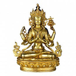 Статуя Традиционная Ченрезиг (Авалокитешвара) Бронза 22х17х9,7 см Золотой (09019)