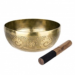 Тибетская поющая чаша Singing bowl Мантры Мани и пламя Холодная ковка 23/23/10,5 см Бронзовый (27413)