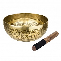 Тибетська співаюча чаша Singing bowl Мантра і полум'я зовні Мушля всередині Холодне кування 24/24/10,8 см Бронзовий (27414)