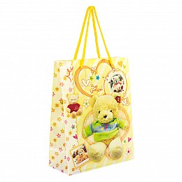 Сумочка подарункова пластикова з ручками Gift bag Ведмедики 23х18х7.5 см Жовтий (27349)