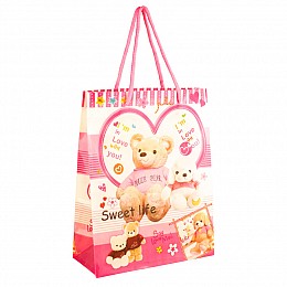 Сумочка подарочная пластиковая с ручками Gift bag Мишки 23х18х7.5 см Розовый (27319)