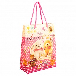 Сумочка подарочная пластиковая с ручками Gift bag Мишки 23х18х7.5 см Розовый (27320)