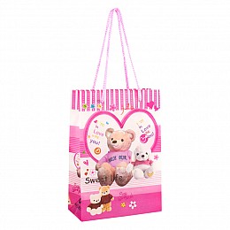 Сумочка подарункова пластикова з ручками Gift bag М'яка іграшка 17х12х5.5 см Рожевий (27326)