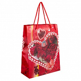 Сумочка подарочная пластиковая с ручками Gift bag Сердца и розы 23х18х7.5 см Красный (27322)