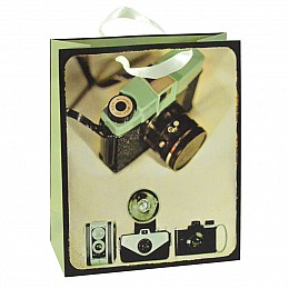 Сумочка подарочная бумажная с ручками Gift bag Камера Винтаж 32х26х12,5 см (15792)