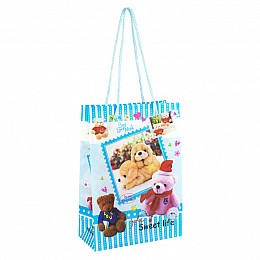 Сумочка подарункова пластикова з ручками Gift bag М'які іграшки 17х12х5.5 см Блакитний (27324)