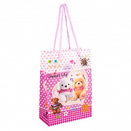 Сумочка подарункова пластикова з ручками Gift bag Песики 17х12х5.5 см Рожевий (13949)