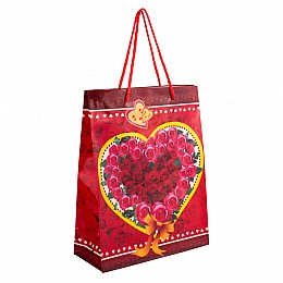 Сумочка подарочная пластиковая с ручками Gift bag Сердца и розы 23х18х7.5 см Красный (27323)