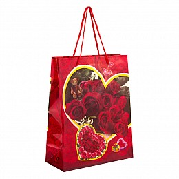 Сумочка подарочная пластиковая с ручками Gift bag Сердца и розы 23х18х7.5 см Красный (27350)