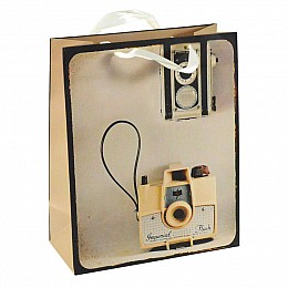 Сумочка подарочная бумажная с ручками Gift bag Камера Винтаж 32х26х12,5 см (15793)