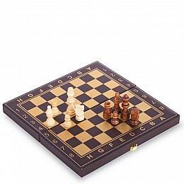 Шахи, шашки, нарди 3 в 1, штучна шкіра SP-Sport L3008 30x30см, Чорний-золотий