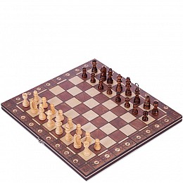Шахи, шашки, нарди 3 в 1 дерев'яні з магнітом SP-Sport W7703H розмір дошки 34см x 34см Коричневий