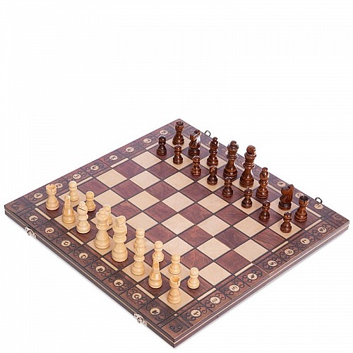Шахматы, шашки, нарды 3 в 1 деревянные с магнитом SP-Sport W7704H р-р доски 39см x 39см Коричневый