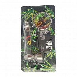 Трубка курительна + гриндер для измельчення тютюну Lighter HL-YD-305 Конопля Silver Black (10915-hbr)