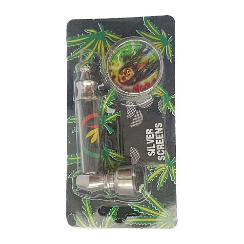 Трубка курительная + гриндер для измельчения табака Lighter HL-YD-305 Конопля Silver Black (10915-hbr)