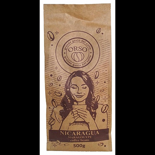 Свіжопрожарена кава в зернах моносорт Orso Nicaragua Marogogipe 100% Арабіка 8 шт х 500 г.