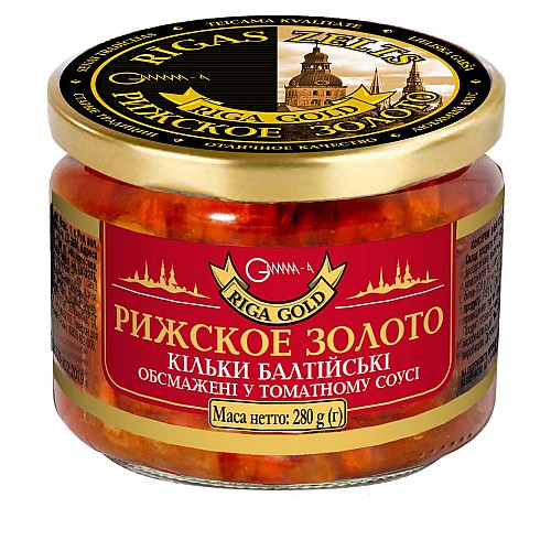 Килька балтийская обжаренная в томатном соусе Рижское золото 280 г (4820062446549)