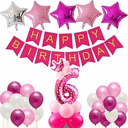 Праздничный набор HStyle из воздушных шаров для 6 дня рождения девочки Розовый (LO645Y)