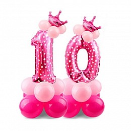 Праздничная цифра 10 UrbanBall из воздушных шаров для девочки Розовая (UB351)