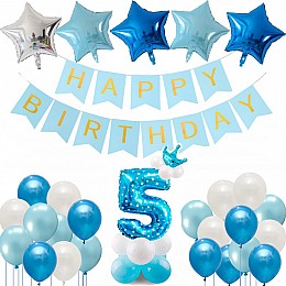 Набор HStyle из воздушных шаров + цифра + баннер с надписью "Happy Birthday" на День Рождение 5 лет Мальчик (LO398Y)