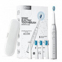Електрична зубна щітка звукова Seago SG575 5 Насадок + 5 Режимів + Кейс Для Зберігання Sonic Біла (594)