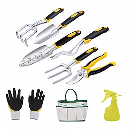 Набір садових інструментів з сумкою Lesko CG-8502 9 предметів Чорний/жовтий (4470-13779)