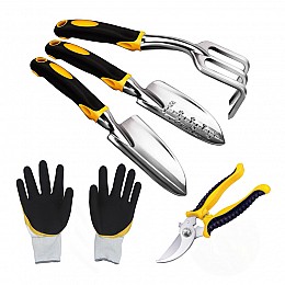 Набір садовий з перчатками Lesko CG-0125 5 предметів Чорний/жовтий (4468-13770)