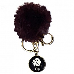 Брелок металевий з хутровим помпоном Bioworld К-поп Ексо EXO бордово-коричневий (23115)