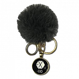 Брелок металлический с меховым помпоном Bioworld К-поп Ексо EXO черный (23116)