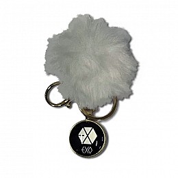 Брелок металлический с меховым помпоном Bioworld К-поп Ексо EXO белый (23117)